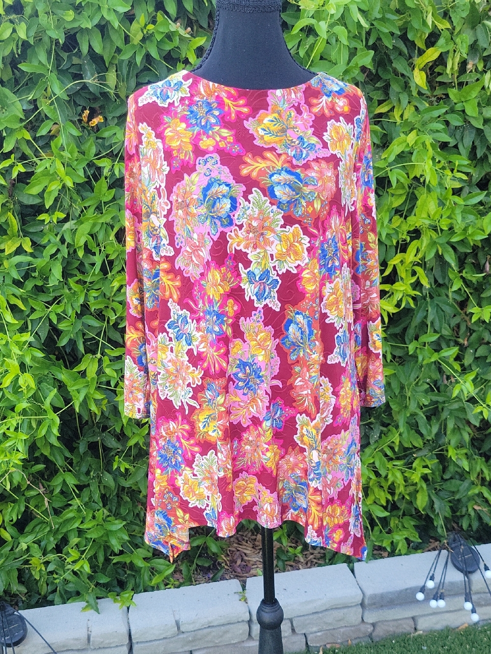 JM Collection Floral Swing Tunic - Berry Multicolor XL